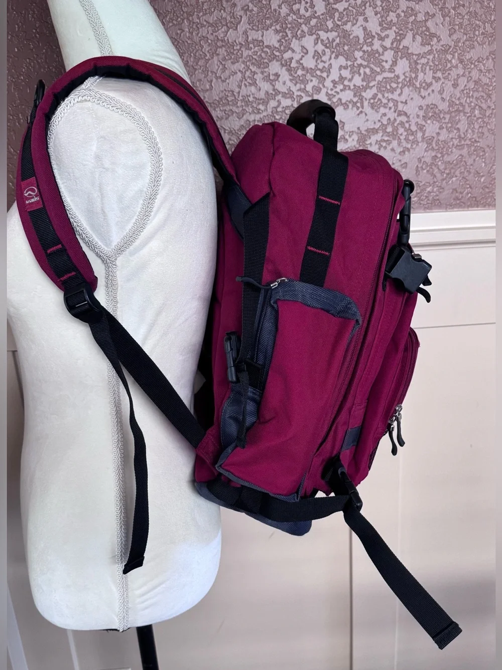 Vintage Vans Men's Red and Blue Multi-Pocket Backpack
